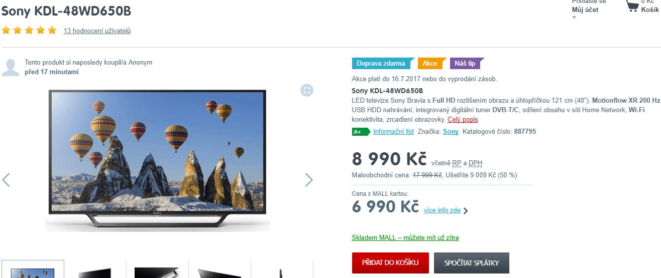 Full HD LED TV, Smart, 121 cm, SONY