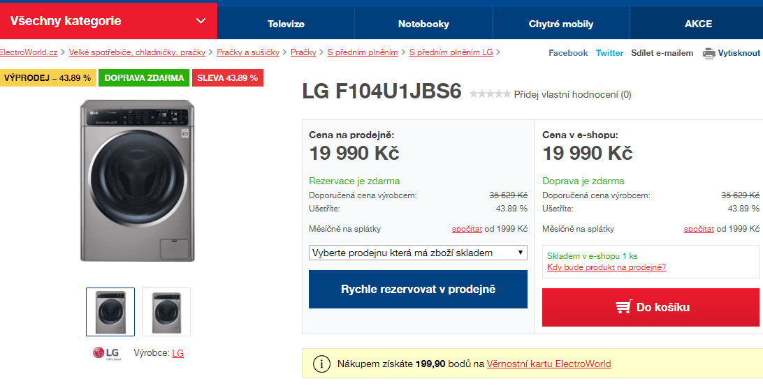 Parní pračka LG, 10kg, 1400 ot., A+++