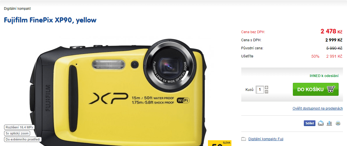 Fuji XP90, 16,4 MPx, Wifi, odolný