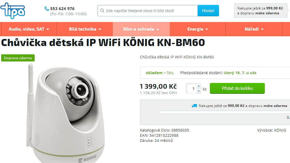 IP videokamera Konig BM60, otočná