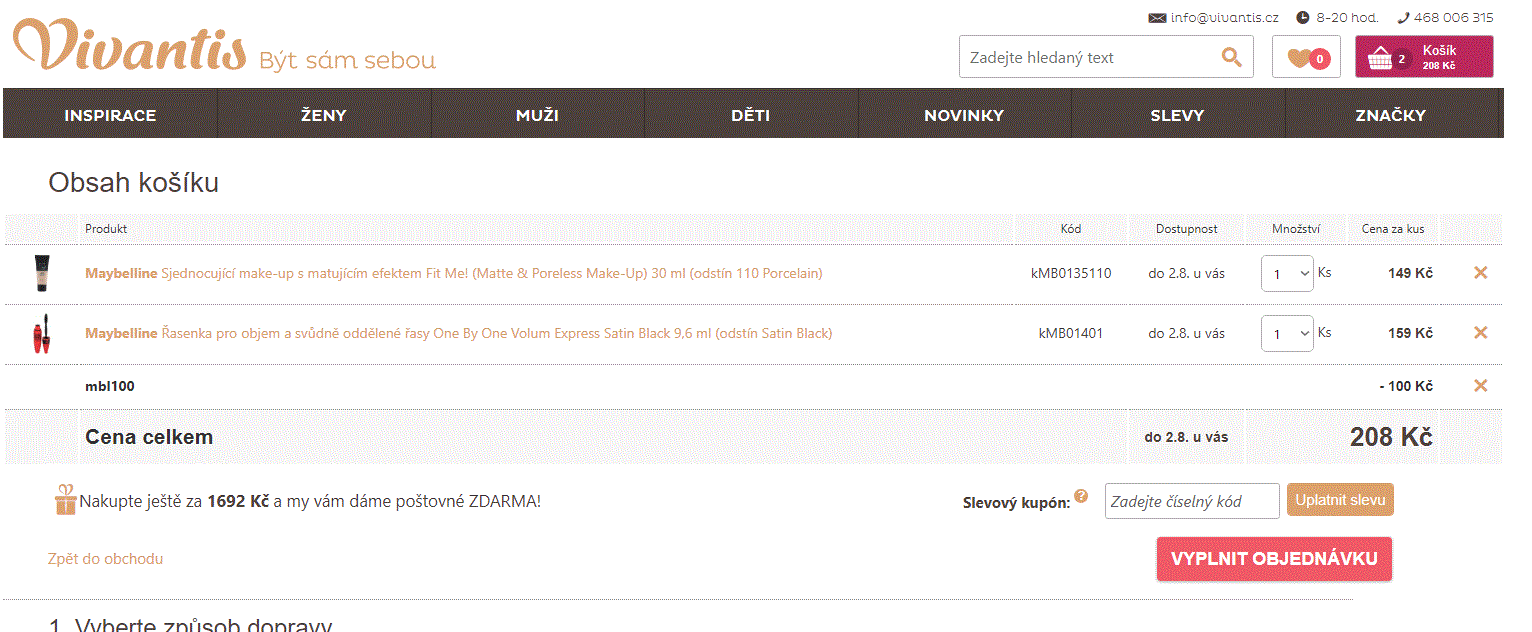 Maybelline - sleva 100 Kč na kosmetiku