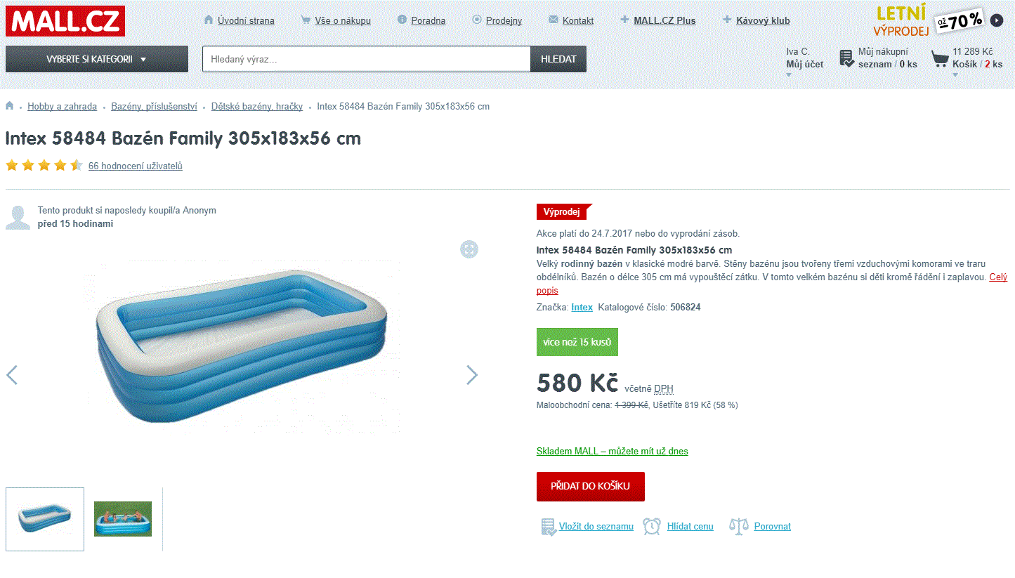 Rodinný nafukovací bazén INTEX 305x183cm