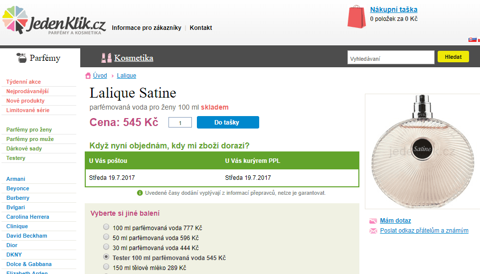 Dámský parfém Lalique Satine, 100ml, tester
