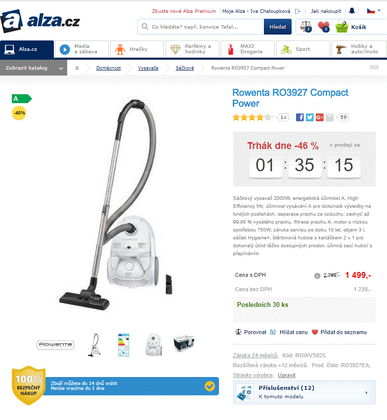 Vysavač Rowenta RO3927, sáčkový