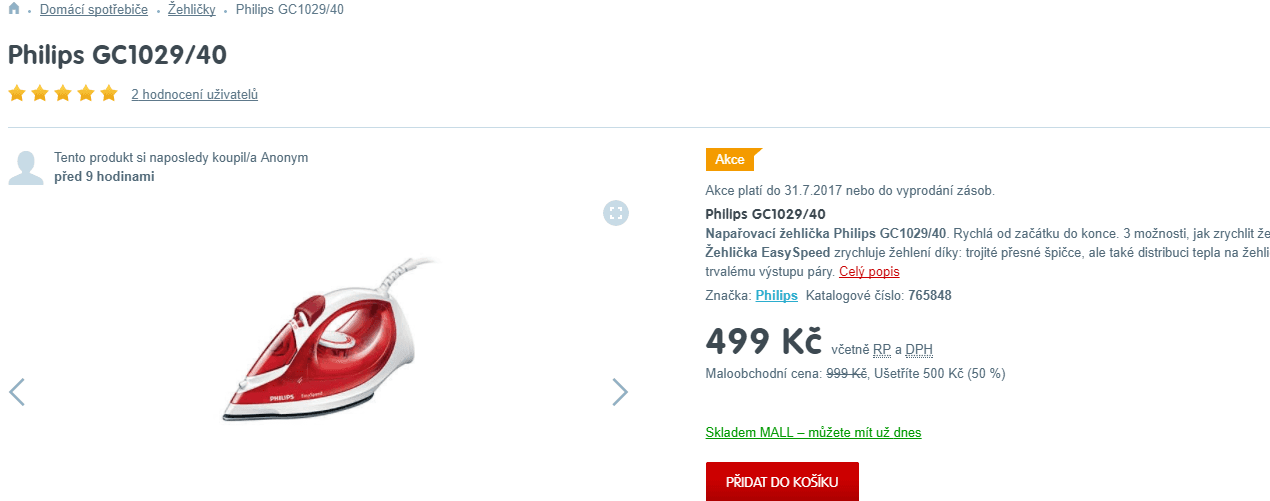 Napařovací žehlička Philips GC1029/40