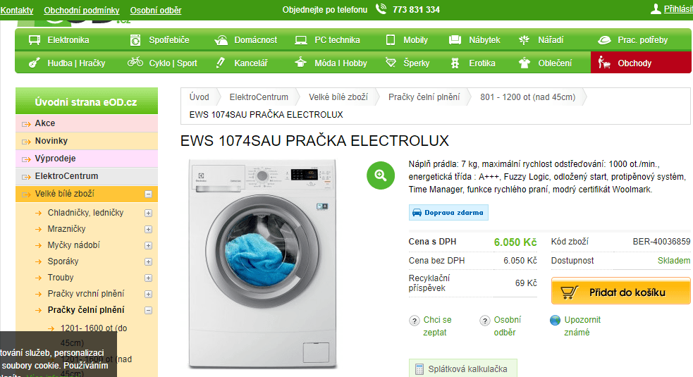 Electrolux, 6kg, 1000 ot., A+++