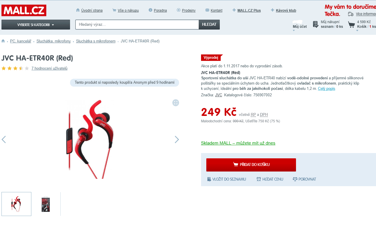 Sportovní sluchátka JVC HA-ETR40 