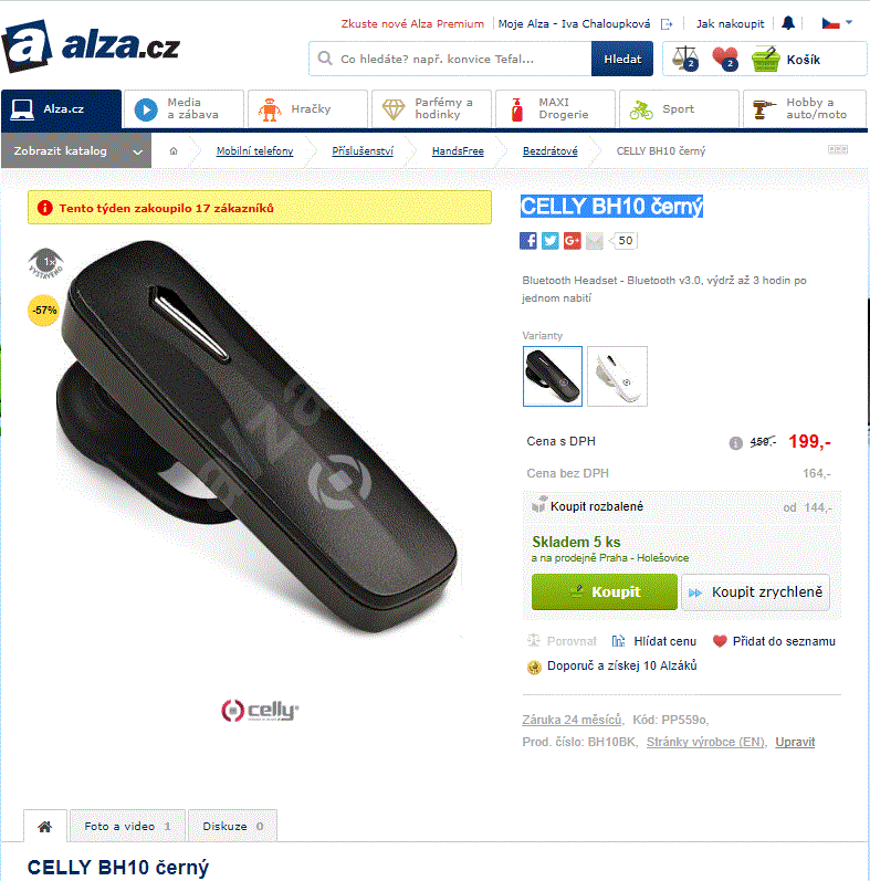 Bluetooth Headset CELLY BH10