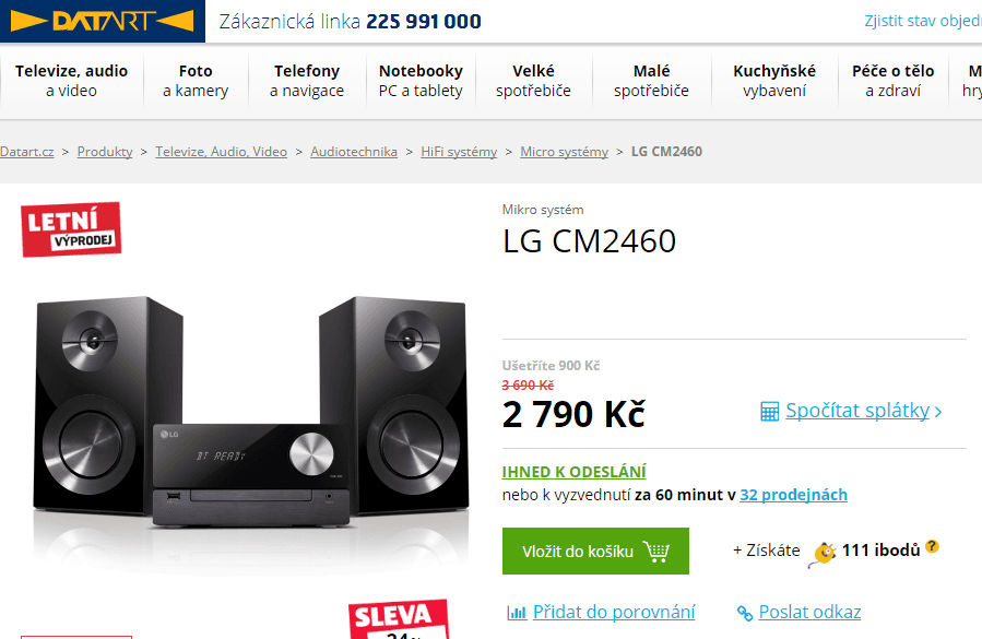 Mikrosystém LG CM2460, 100 W, BT