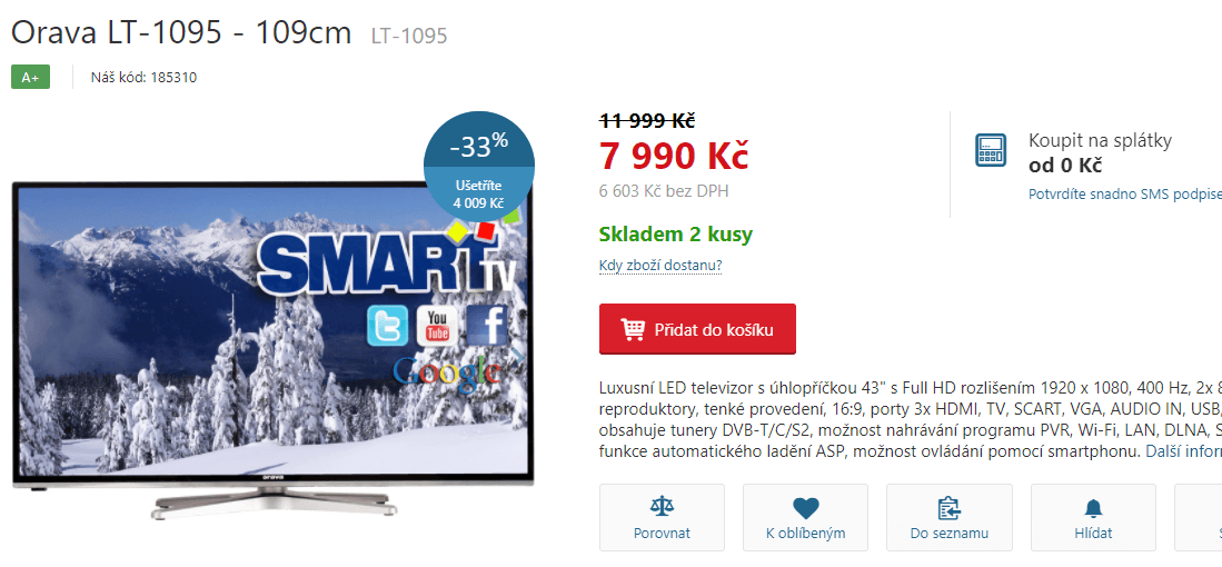 Full HD LED TV, Smart, 109 cm, Orava