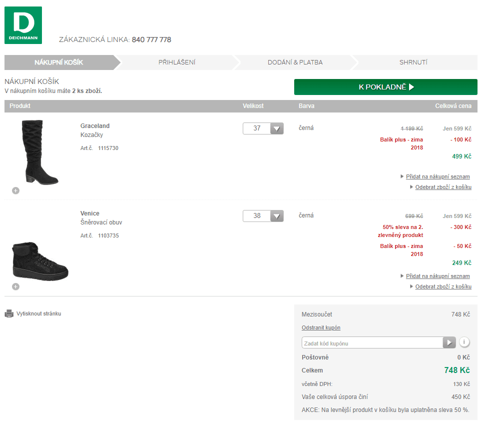 Deichmann - sleva 50% na druhý produkt