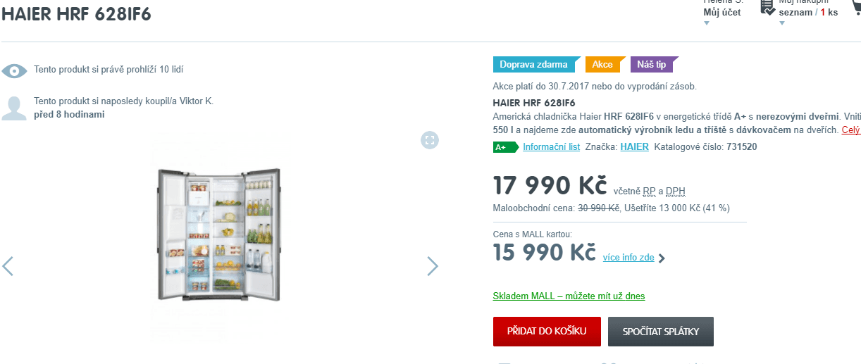 Americká lednice Haier, A+, total no frost