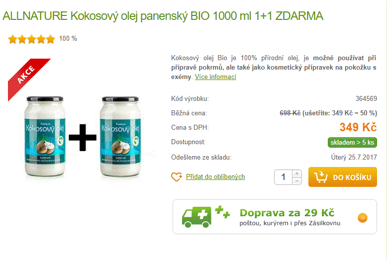 2x Kokosový olej panenský BIO 1000 ml