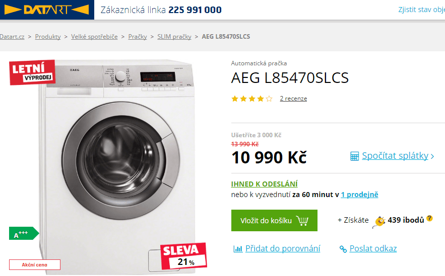 AEG, 6,5kg, 1400 ot., A+++, 47 cm