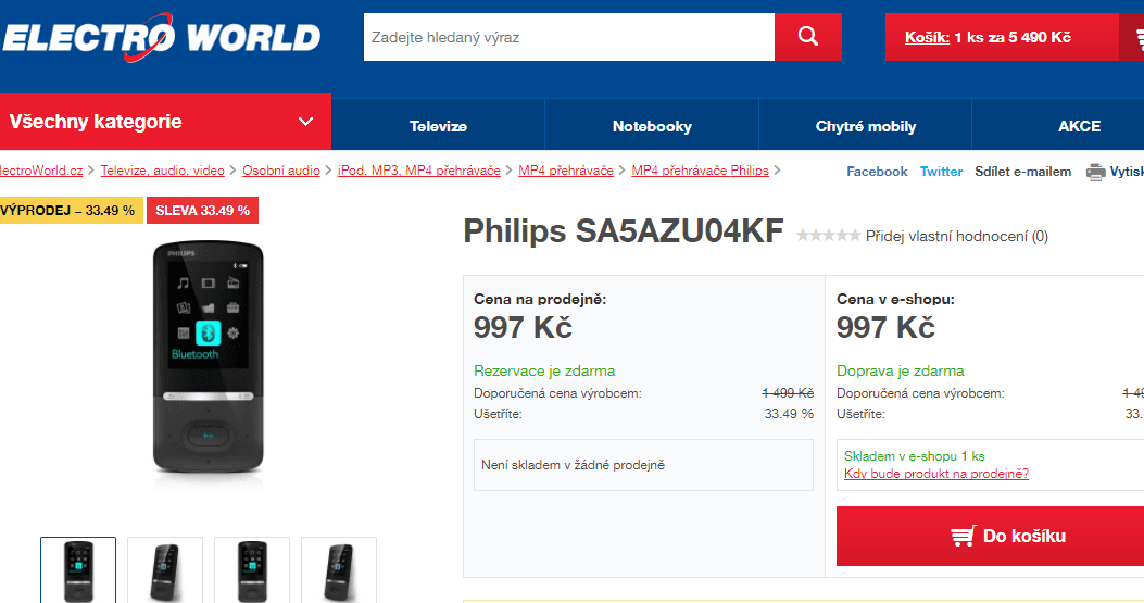MP4 přehrávač Philips, 4 GB, FM