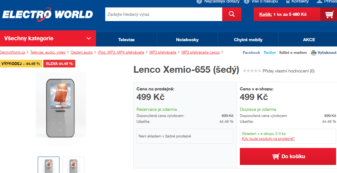 MP4 přehrávač Lenco, 4 GB