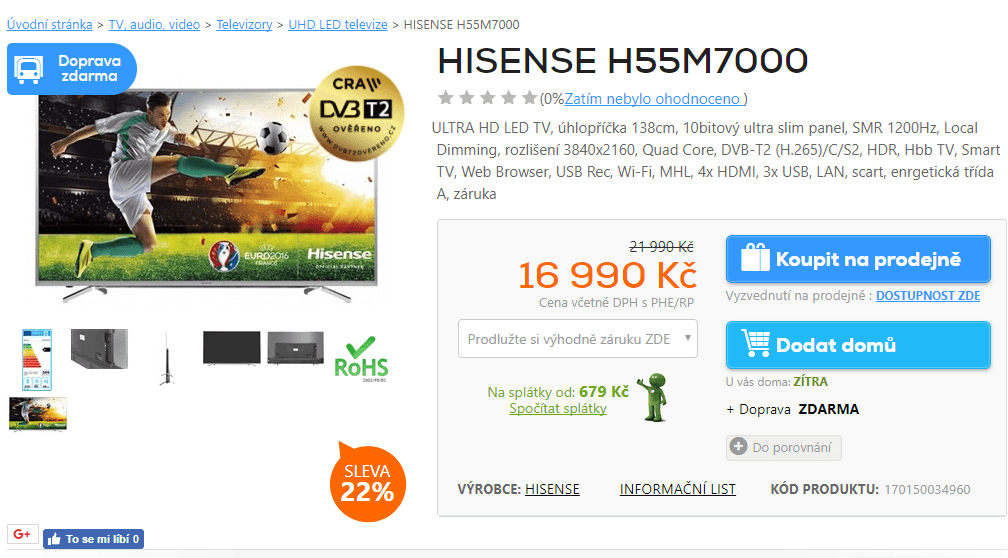 Ultra HD Smart TV, 138 cm, Hisense