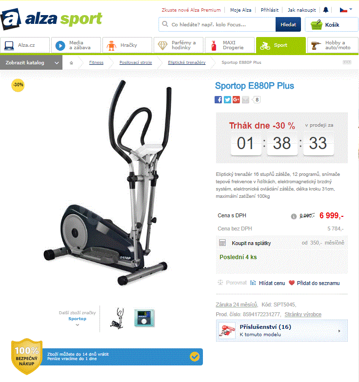 Eliptický trenažér Sportop E880P