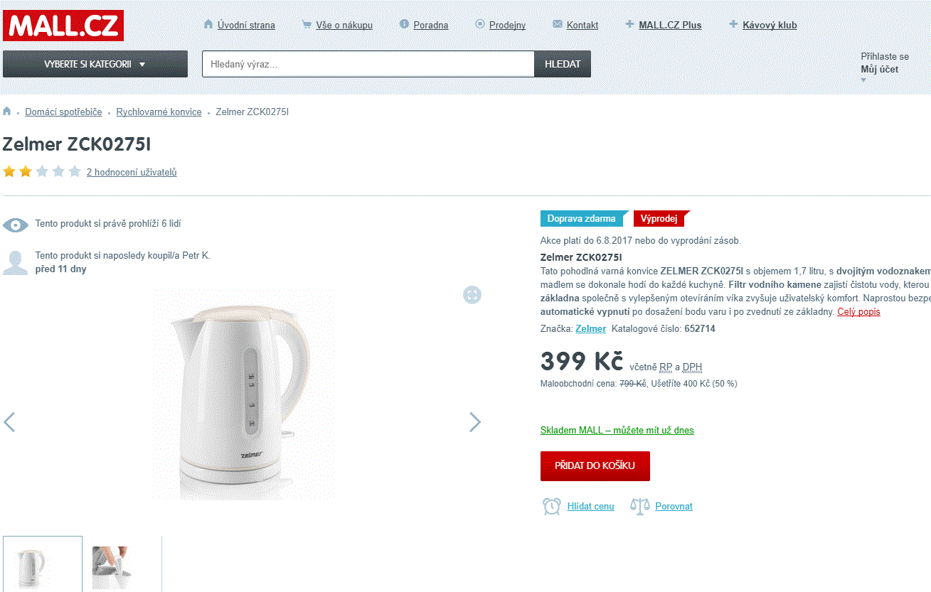 Rychlovarná konvice Zelmer, 1,7 l