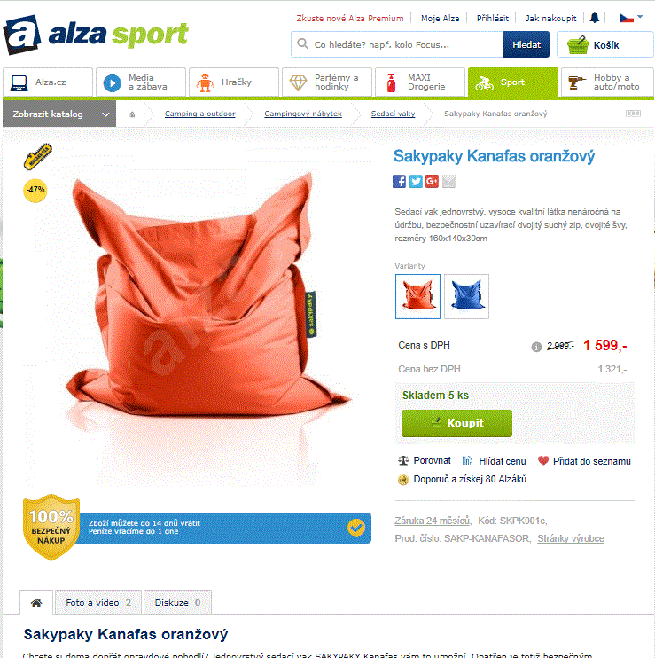 Sedací vak Sakypaky Kanafas, oranžový