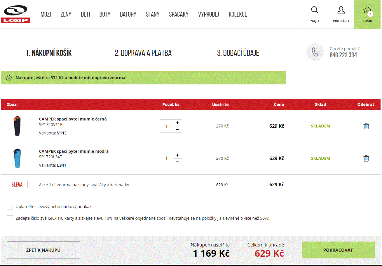 Spacáky, stany, karimatky 1+1 zdarma
