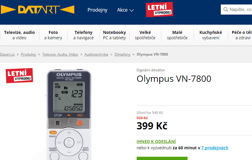 Diktafon Olympus VN-7800, 4 GB (2200 hod.)
