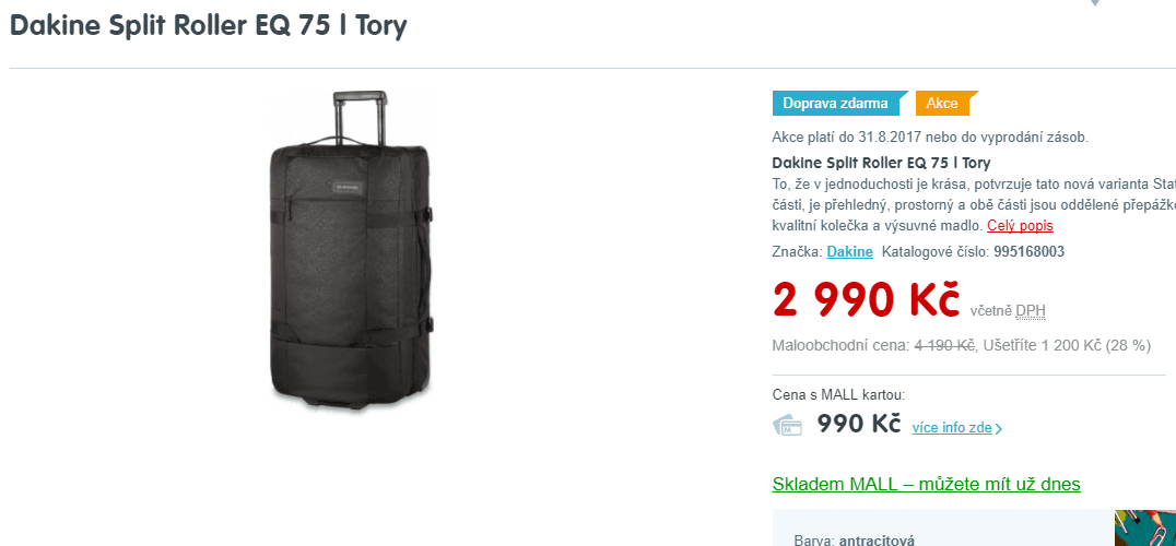 Kufr Dakine Roller, 75 litrů