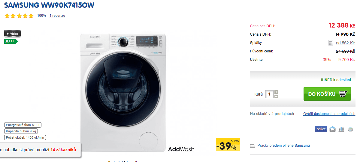 Samsung, 9kg, 1400 ot., Smart, A+++