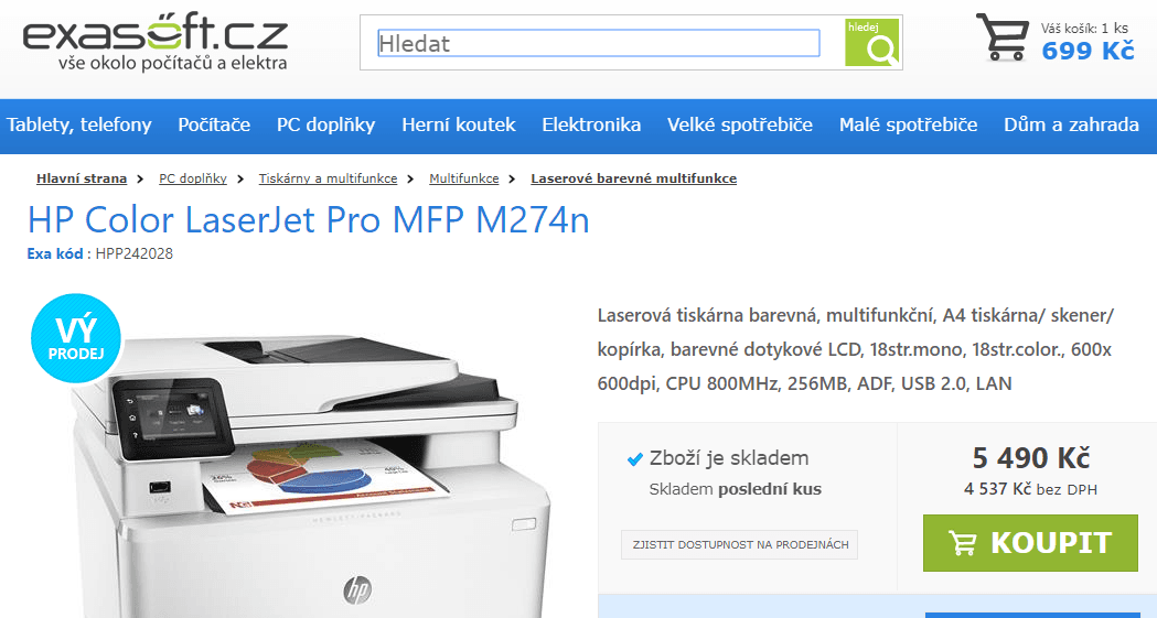 Barevná, laser, multifunkce HP