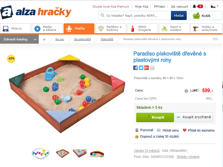 Dětské dřevěné pískoviště Paradiso 90x90x12