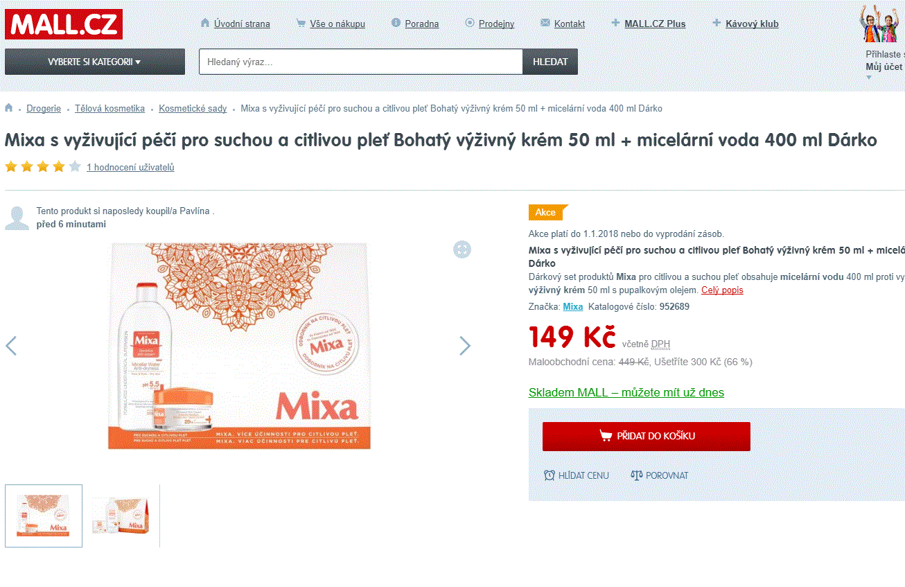 Sada kosmetiky Mixa - 2 druhy