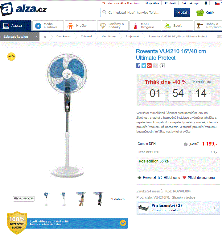 Ventilátor Rowenta VU4210, 40 cm