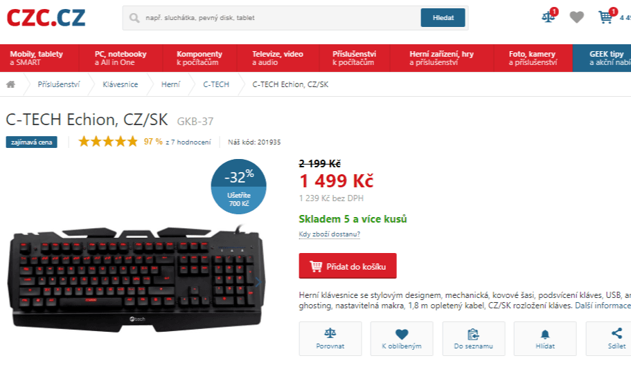 Herní klávesnice C-Tech Echion, kov