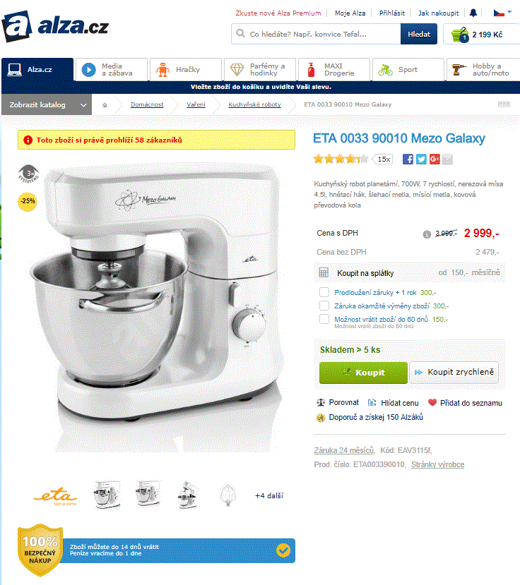 Kuchyňský robot ETA Mezo, planetární