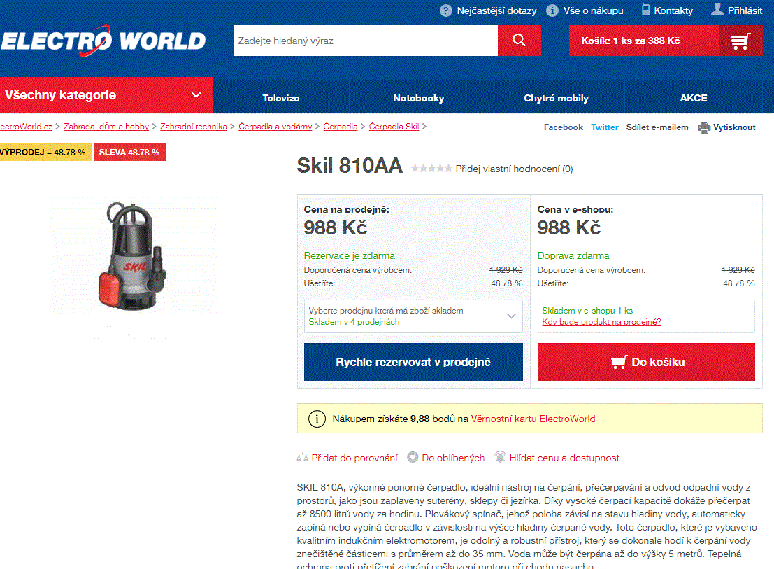 Ponorné čerpadlo Skil, kalové, 500 W