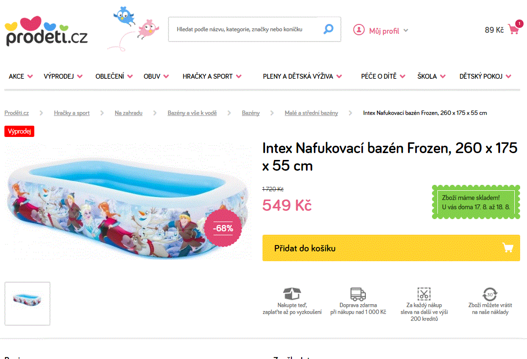 Intex bazén Frozen, 260x175x55 cm