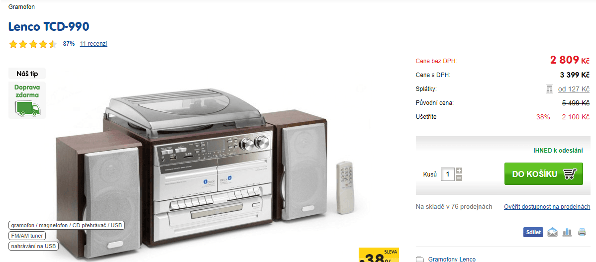 Retro HI+FI systém Lenco, USB, CD, gramofon, kazet