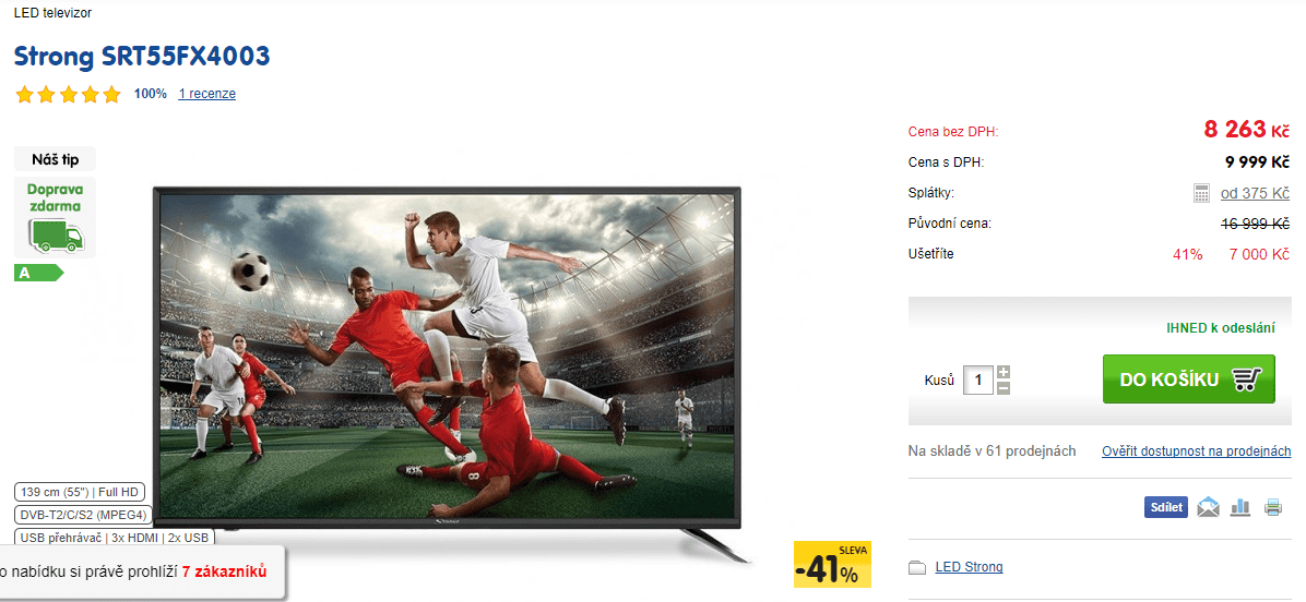 Full HD LED TV, 139 cm, Strong