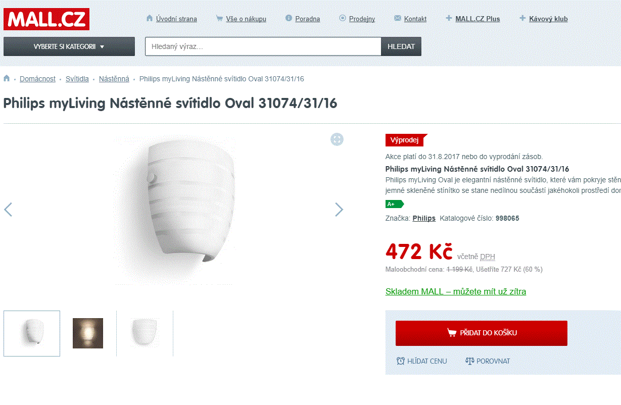 Nástěnné svítidlo Philips myLiving Oval