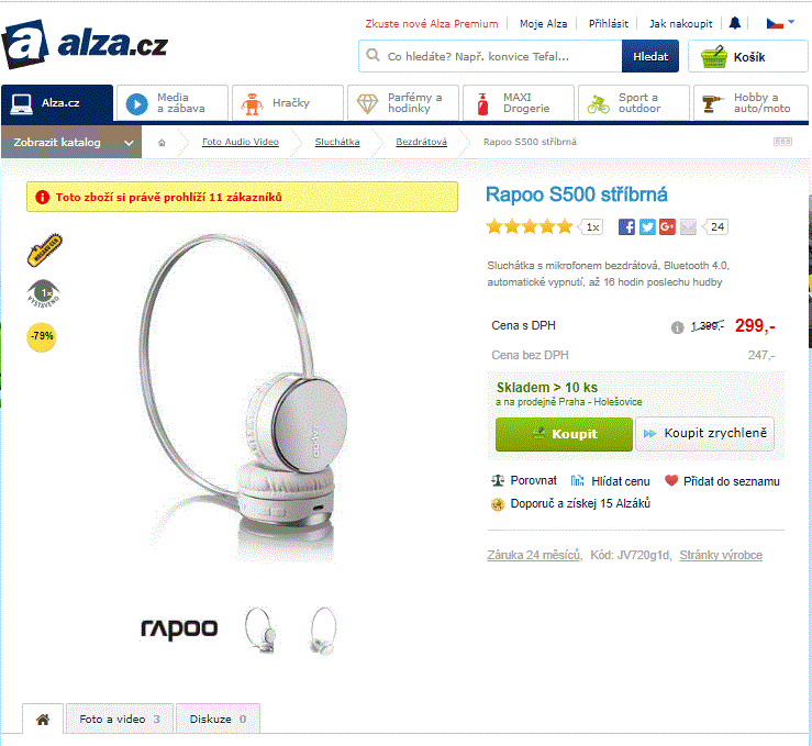 Sluchátka s mikrofonem Rapoo S500, BT