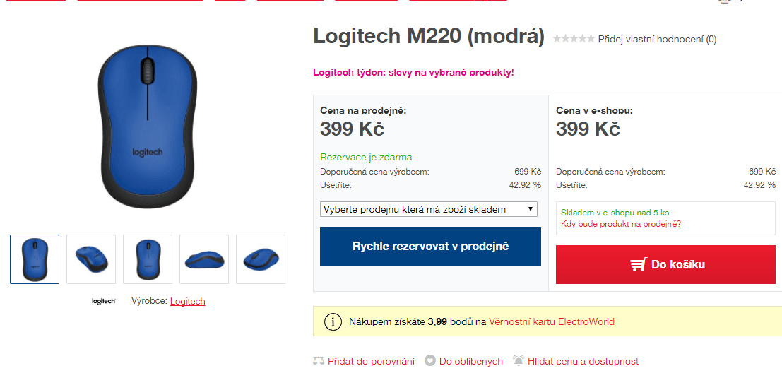 Bezdrátová myš  Logitech M220 