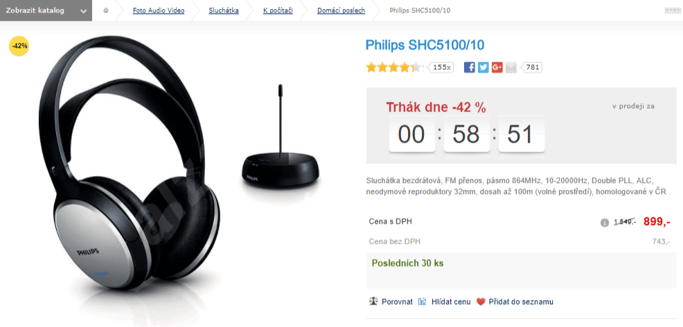 Bezdrátová sluchátka Philips SHC5100/10