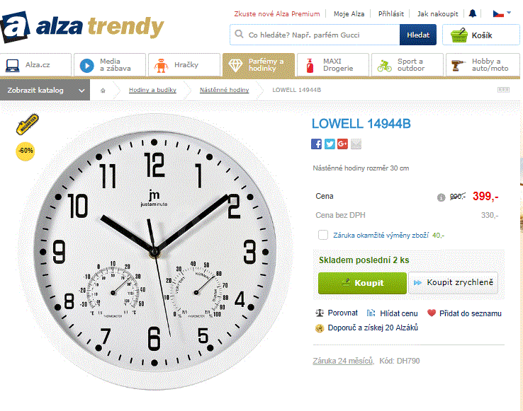 Nástěnné hodiny Lowell, Ø 30 cm