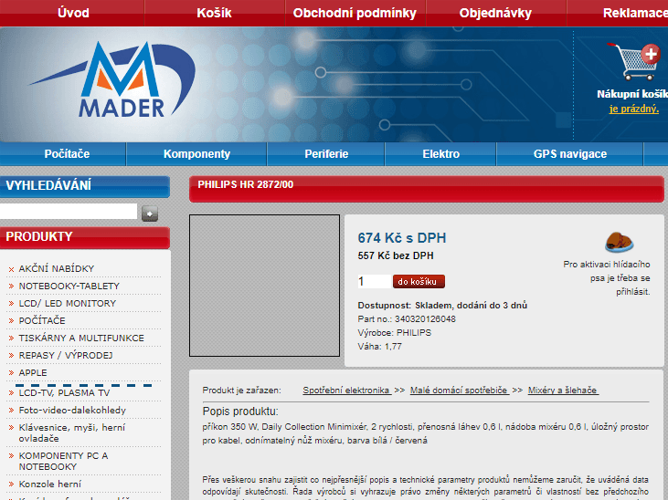 Mixér s láhví 0,6l. Philips
