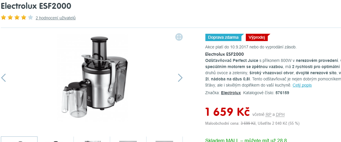 Odstředivý odšťavňovač Electrolux