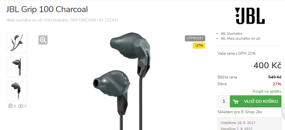 Sportovní sluchátka JBL Grip 100
