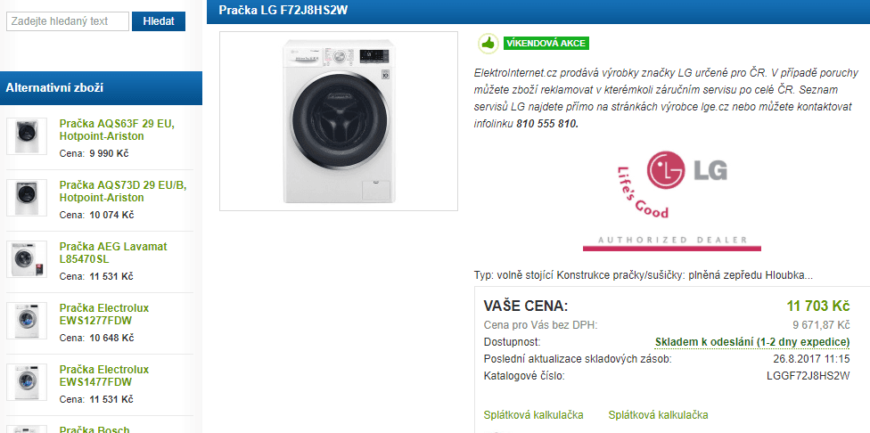 LG, pára, 7kg, 1200 ot., A+++, Wifi