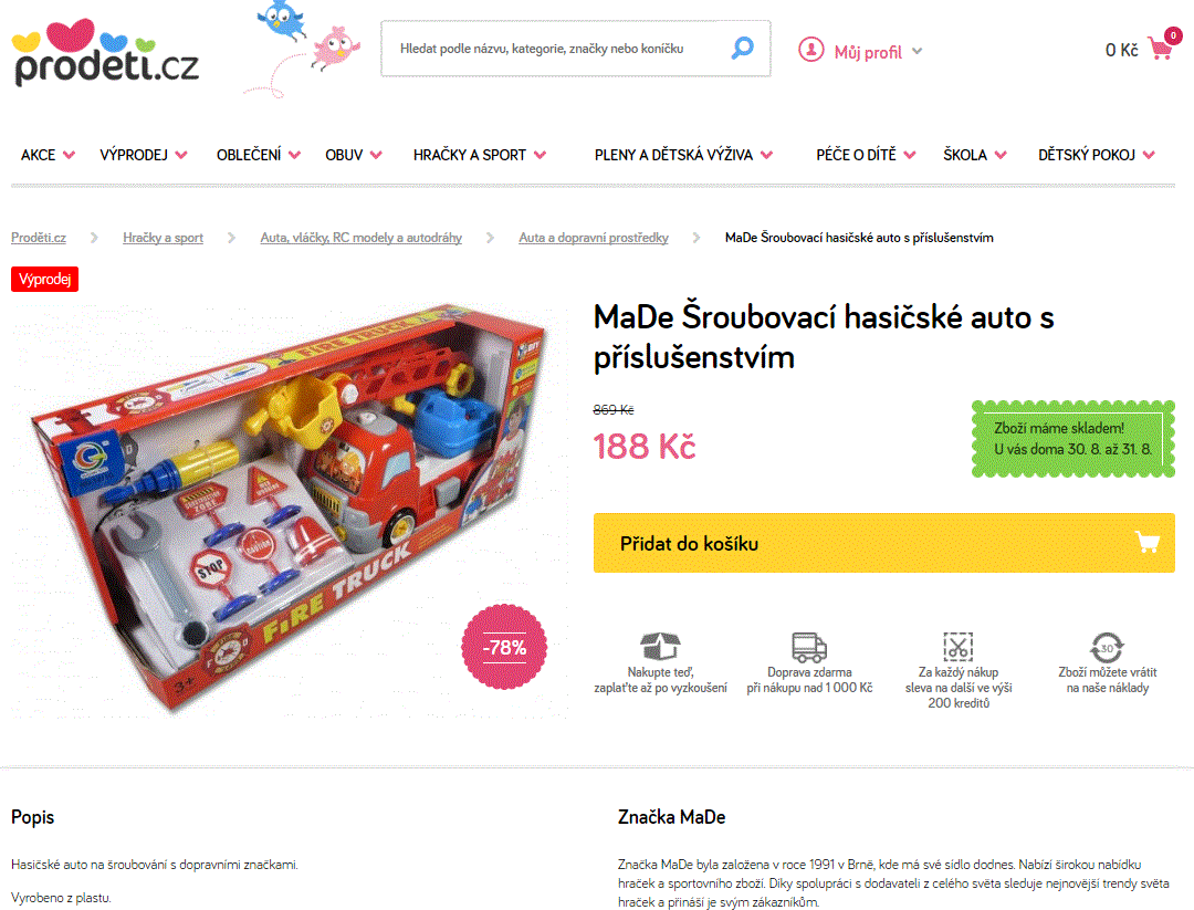 Šroubovací hasičské auto + značky