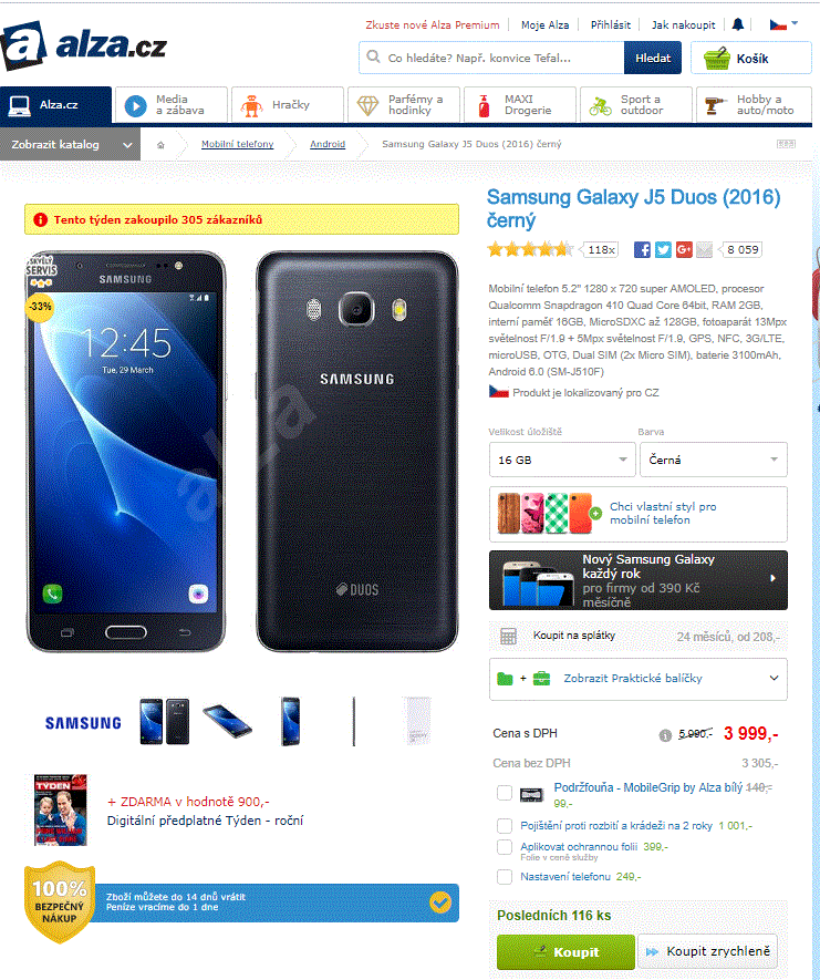 Samsung J5, 4x 1,2GHz, 2GB RAM, 5,2"