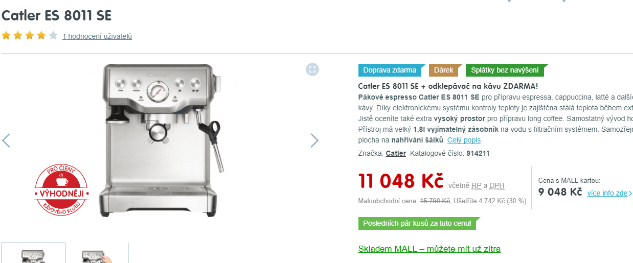 Pákové espresso Catler 8011